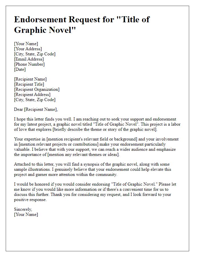 Letter template of endorsement request for a graphic novel