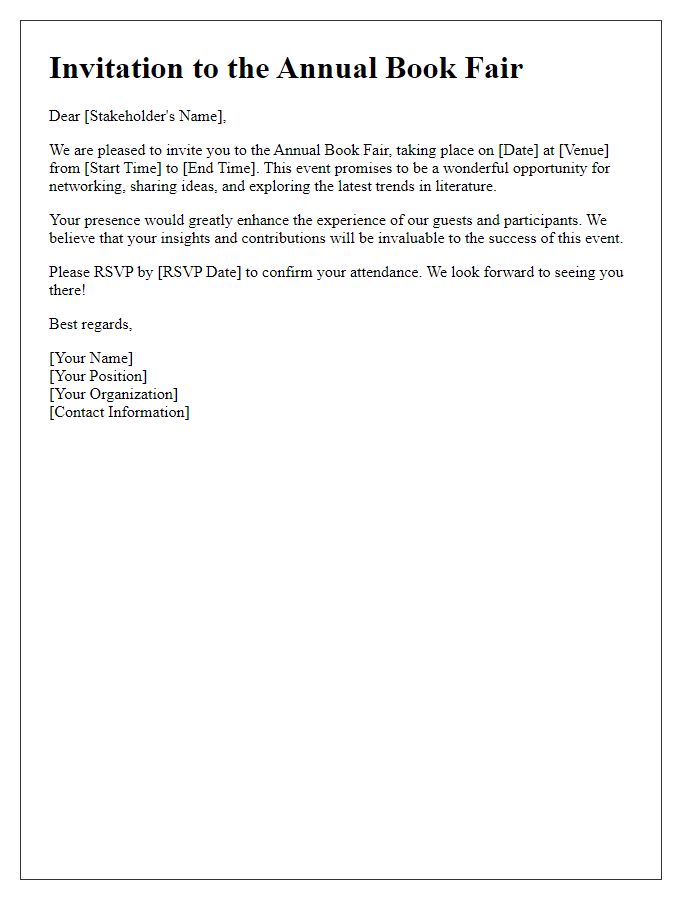 Letter template of formal invitation to book fair stakeholders.