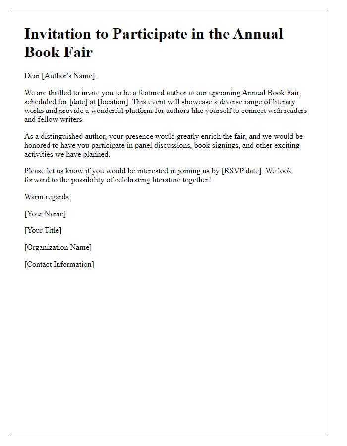 Letter template of invitation for authors at the book fair.