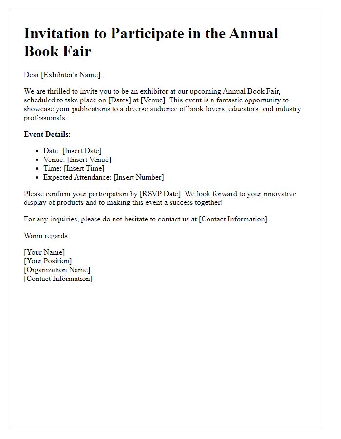 Letter template of invitation for book fair exhibitors.