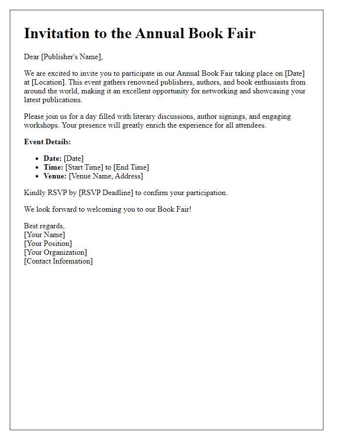 Letter template of invitation for publishers at the book fair.