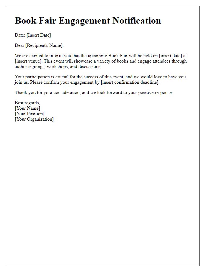 Letter template of notification for book fair engagement.