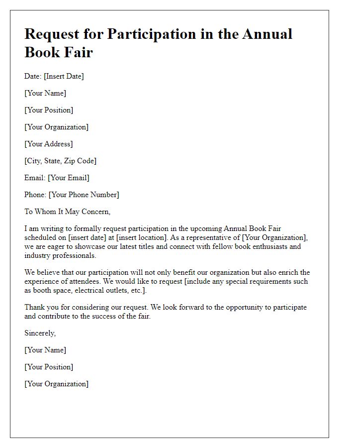 Letter template of request for book fair participation.