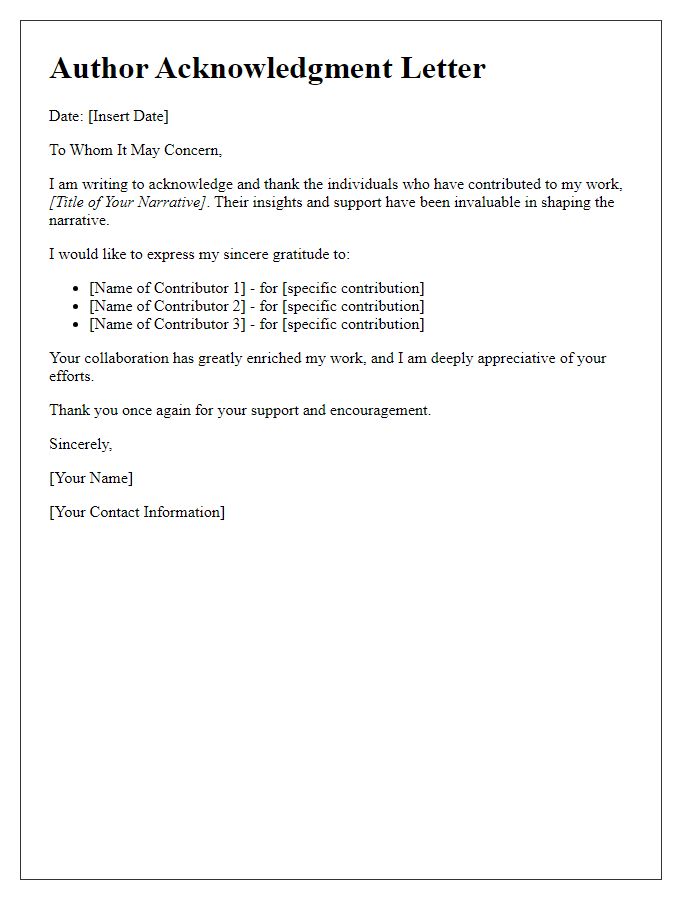 Letter template of Author Acknowledgment Letter for Engaging Narratives