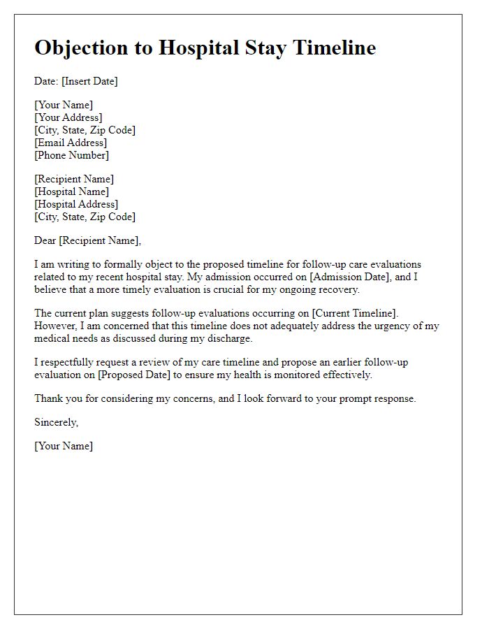 Letter template of objection to hospital stay timeline for follow-up care evaluations