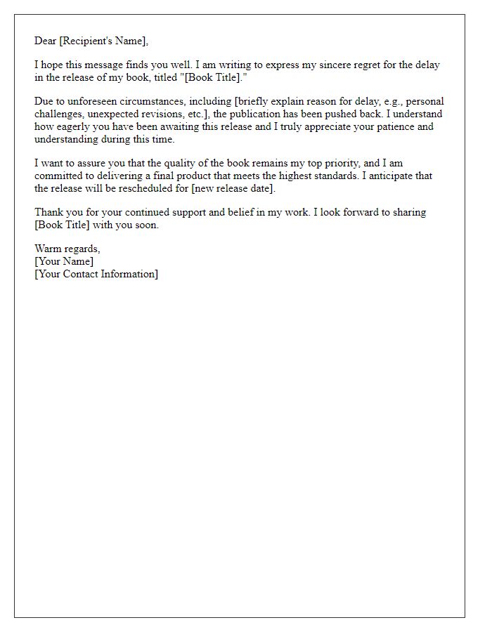 Letter template of regret for the delay in book release