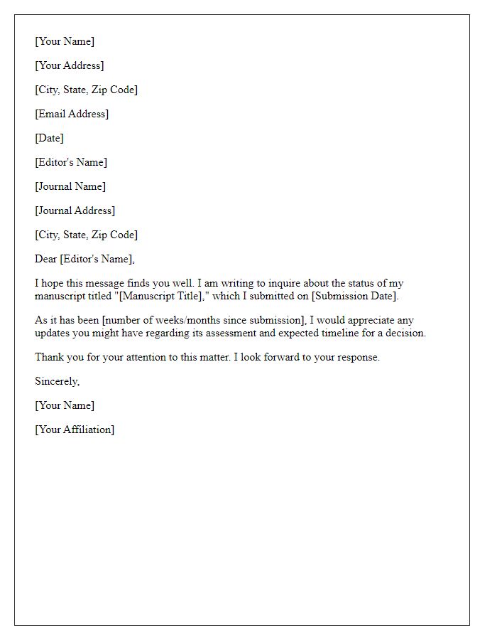 Letter template of manuscript assessment status request