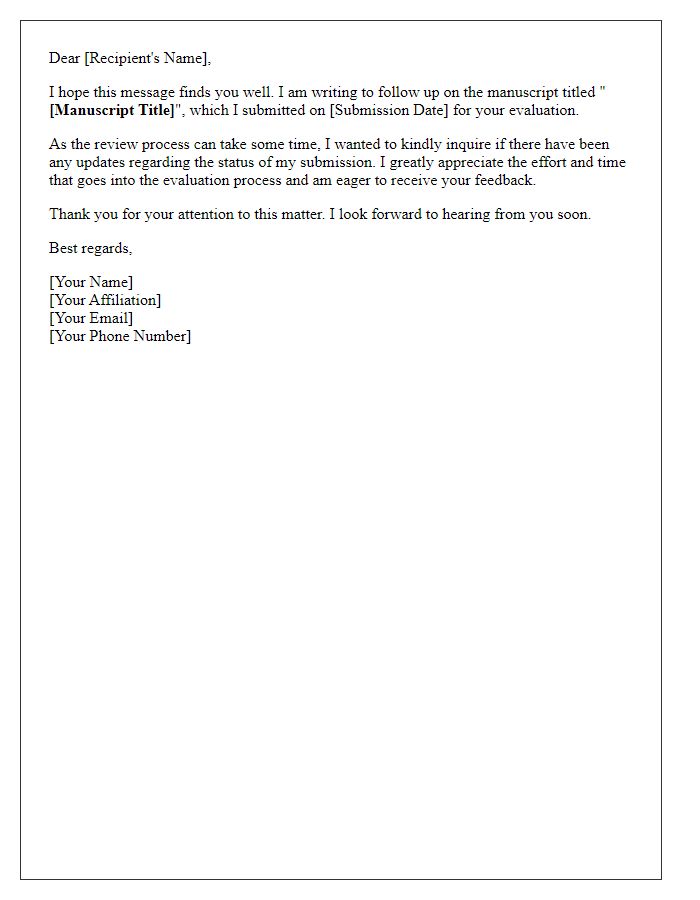Letter template of manuscript evaluation feedback follow-up