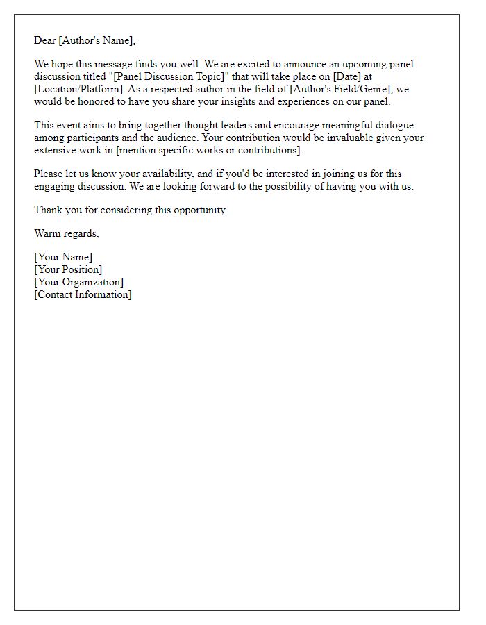 Letter template of appeal for authors to participate in a panel discussion.