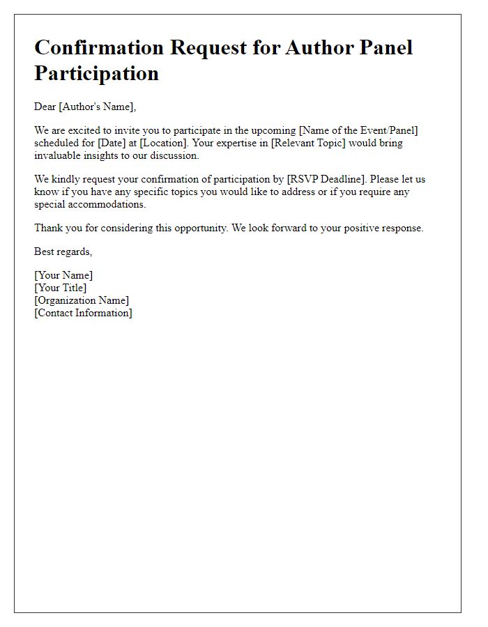 Letter template of confirmation request for author panel participation.