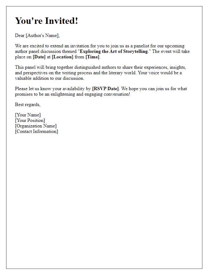 Letter template of invitation to join an author panel discussion.