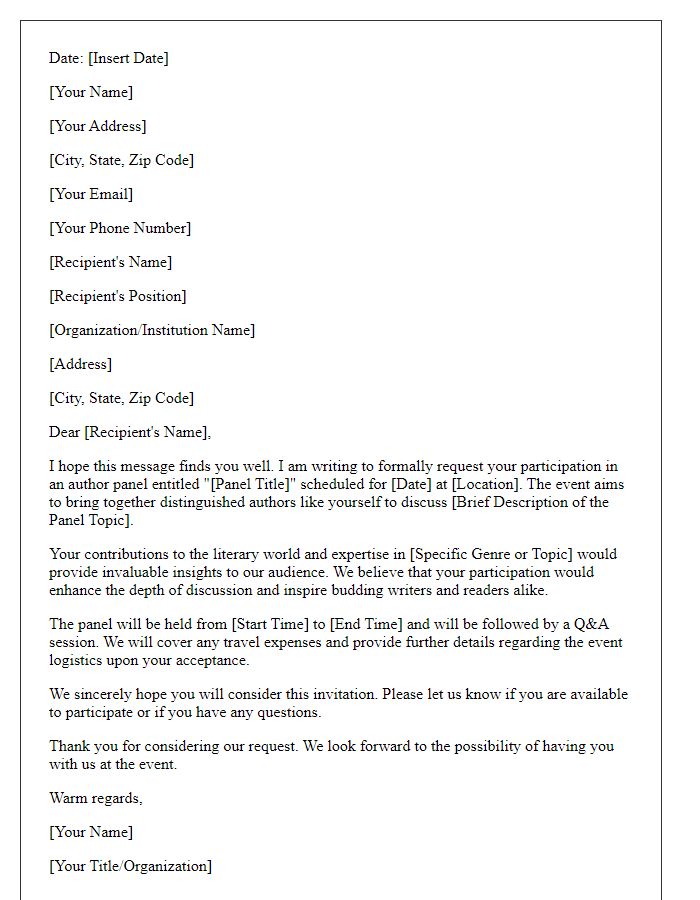 Letter template of request for participation in an author panel.