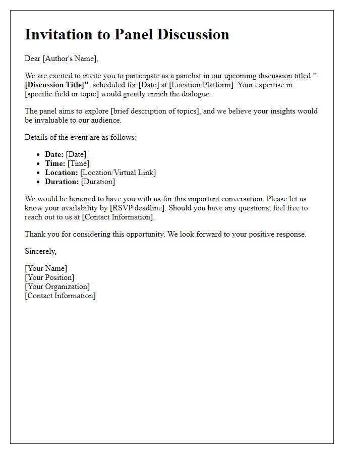 Letter template of solicitation for authors to take part in a panel discussion.