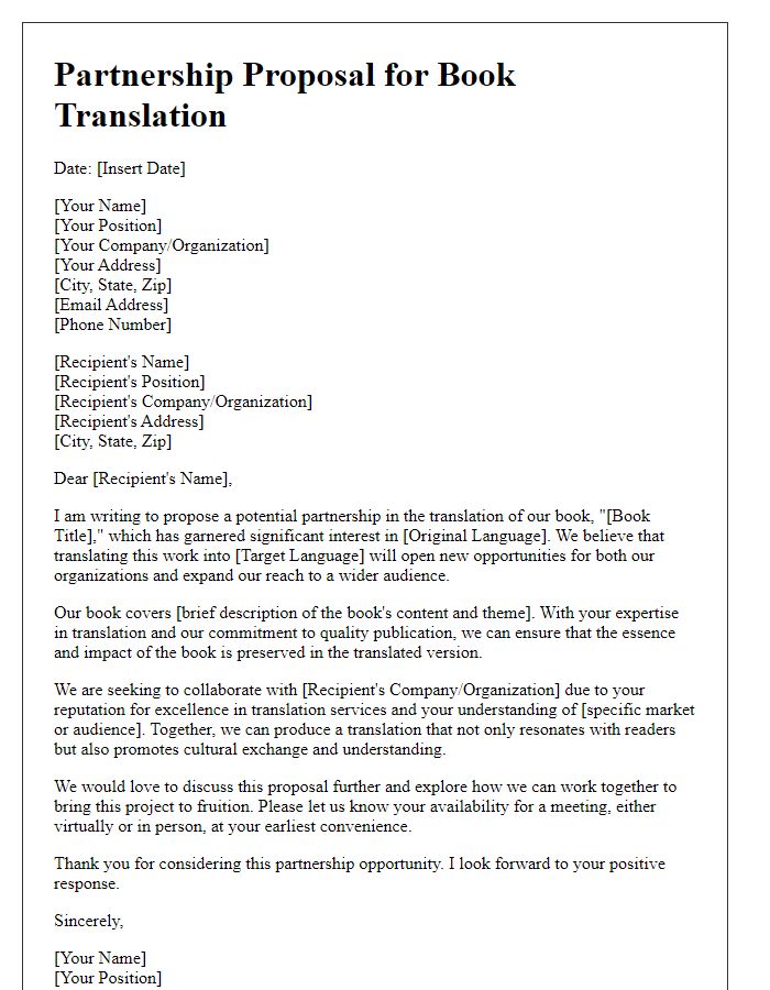 Letter template of a partnership proposal for book translation