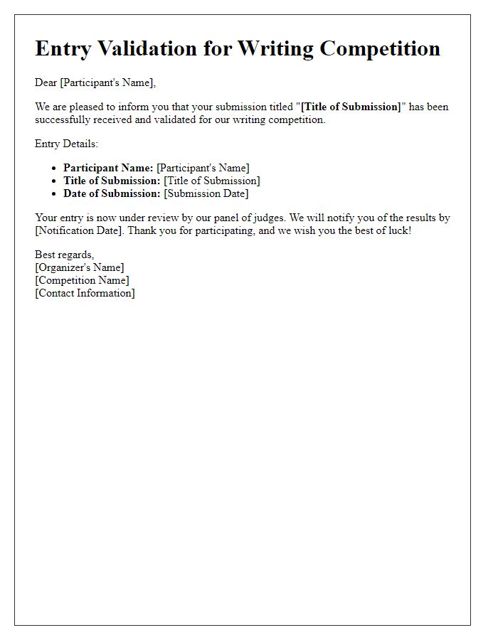 Letter template of entry validation for writing competition
