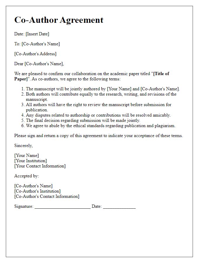 Letter template of co-author agreement for academic collaboration