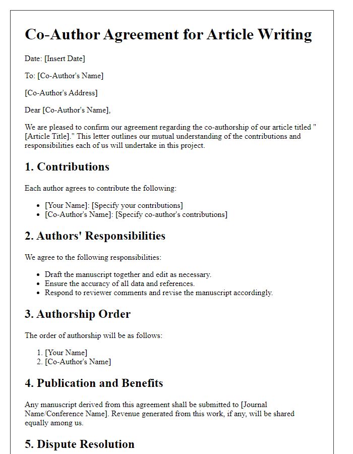 Letter template of co-author agreement for article writing