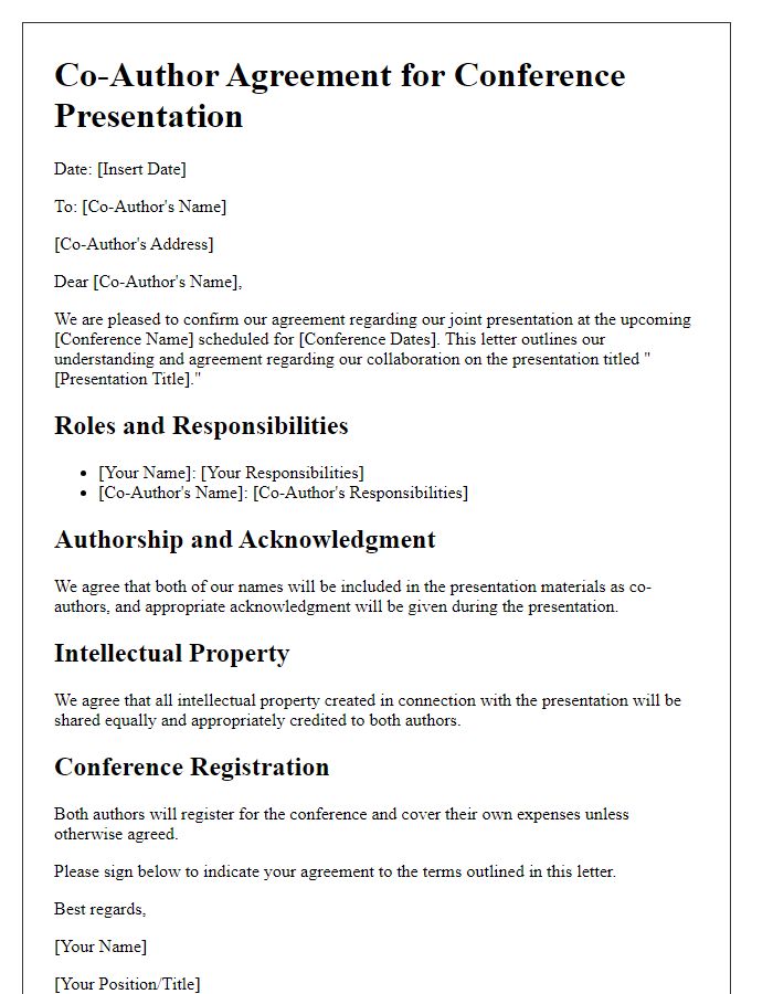 Letter template of co-author agreement for conference presentation