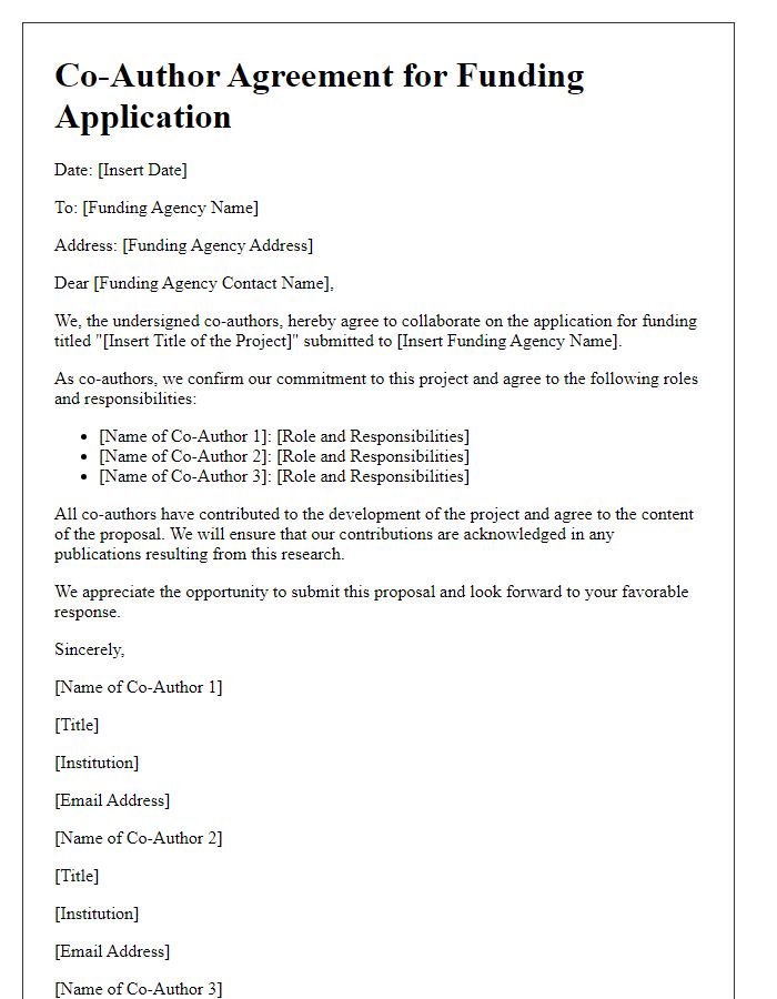 Letter template of co-author agreement for funding application