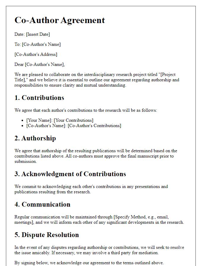 Letter template of co-author agreement for interdisciplinary research