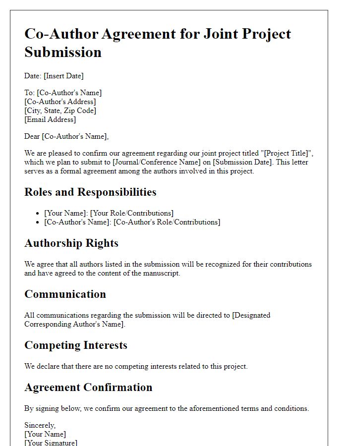 Letter template of co-author agreement for joint project submission