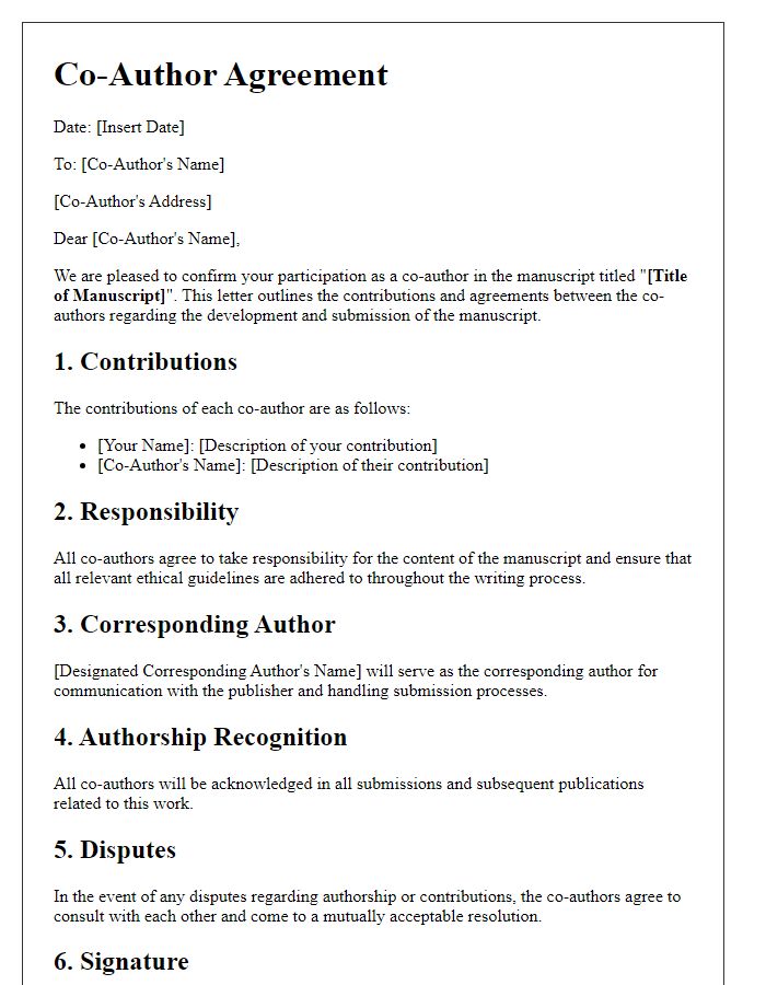 Letter template of co-author agreement for manuscript development