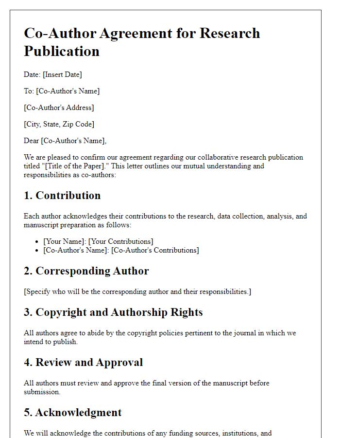 Letter template of co-author agreement for research publication