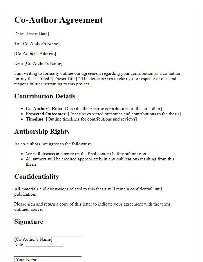 Letter template of co-author agreement for thesis contribution