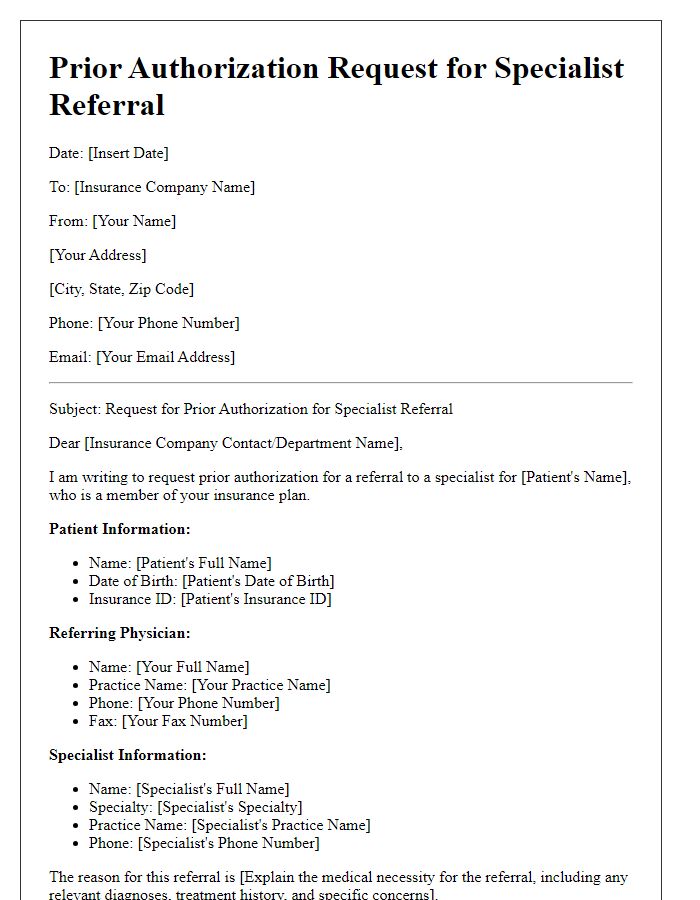 Letter template of prior authorization process for specialist referral