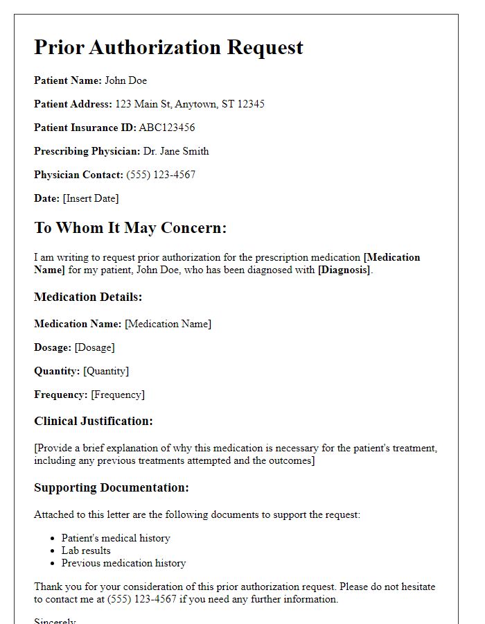 Letter template of prior authorization request for prescription medication