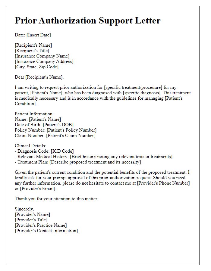 Letter template of prior authorization support letter from healthcare provider