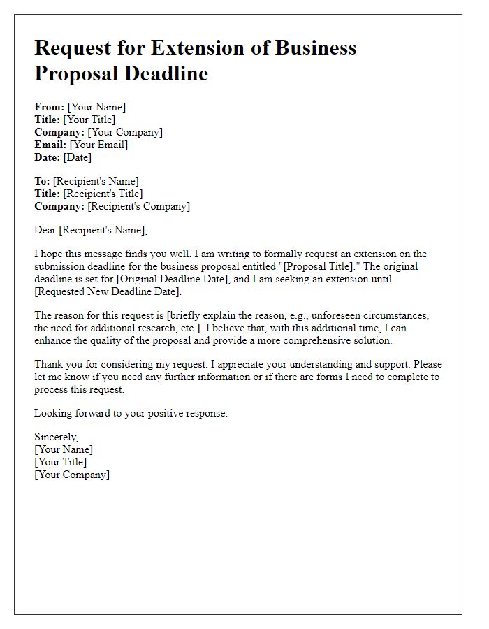 Letter template of business proposal deadline extension request