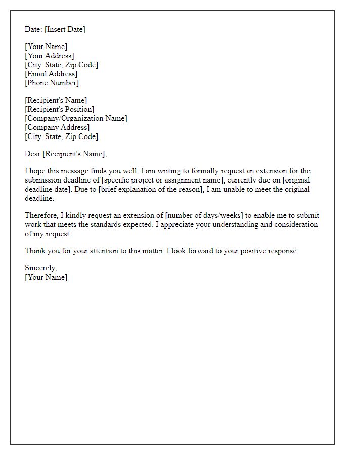 Letter template of concise submission deadline extension note