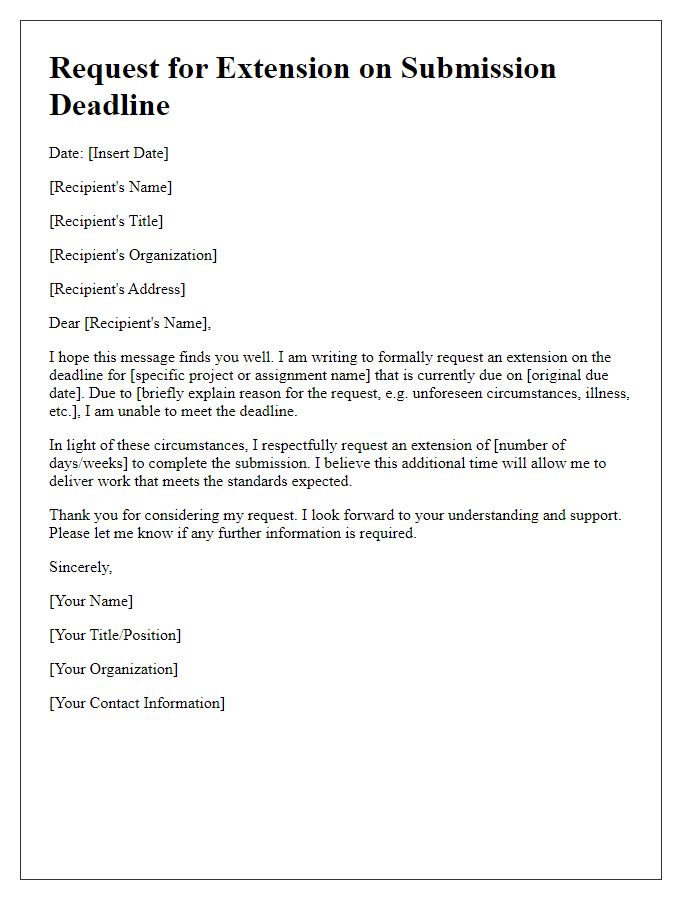 Letter template of formal submission deadline extension request