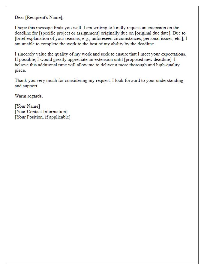 Letter template of graceful request for deadline extension