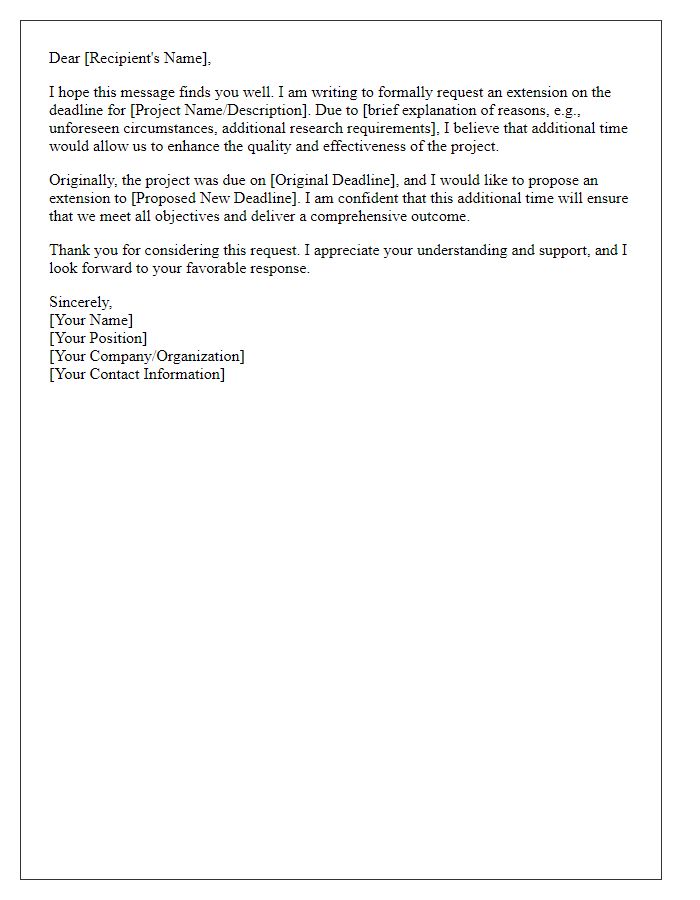 Letter template of professional project deadline extension inquiry