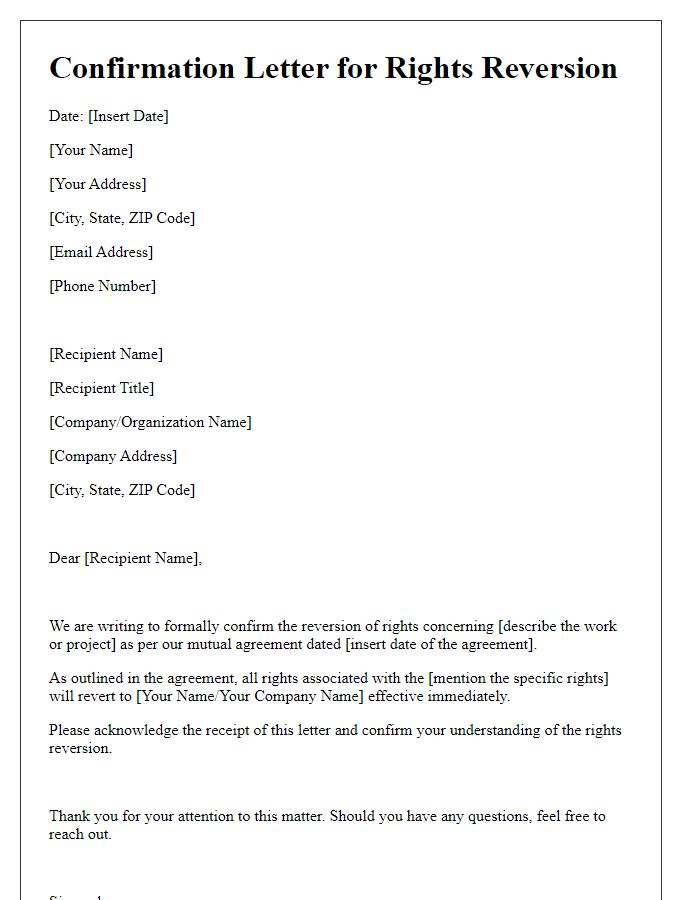 Letter template of Confirmation Letter for Rights Reversion