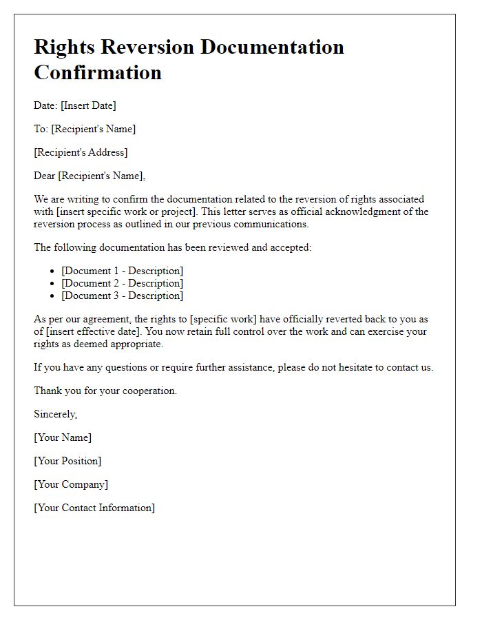 Letter template of Rights Reversion Documentation Confirmation