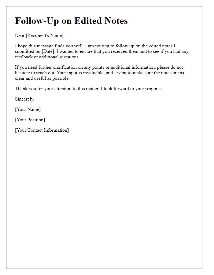 Letter template of follow-up for edited notes explanation