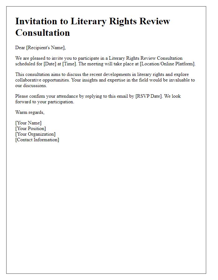 Letter template of invitation to literary rights review consultation