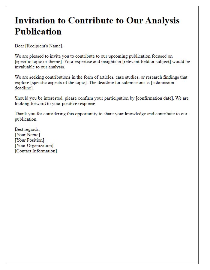 Letter template of invitation to contribute to publishing analysis