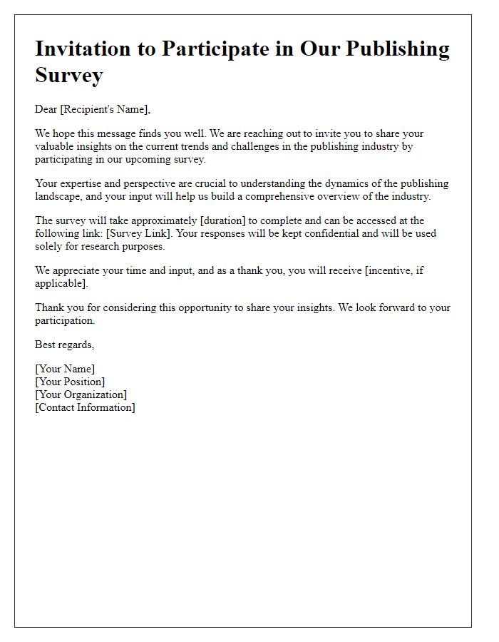 Letter template of invitation to share insights in publishing survey