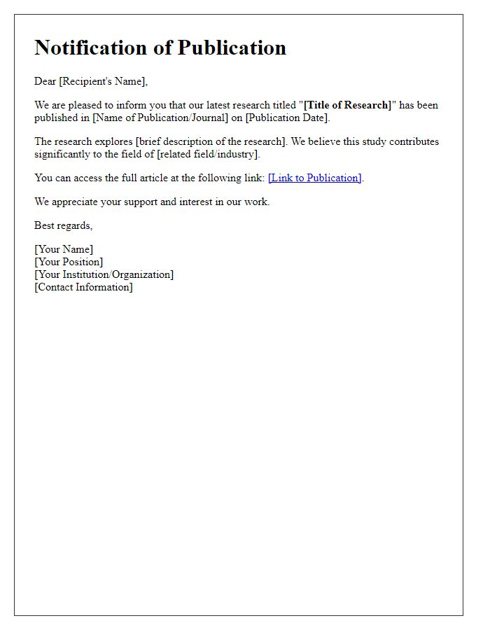 Letter template of notification regarding publishing industry research
