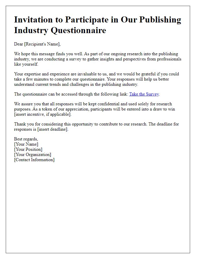 Letter template of publishing industry questionnaire invitation