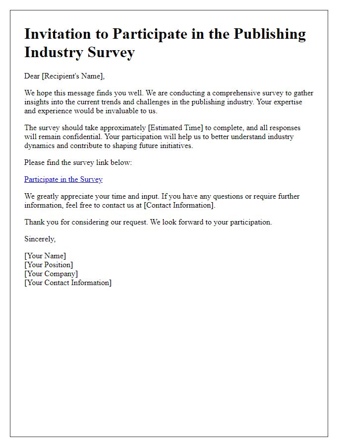 Letter template of publishing industry survey participation request