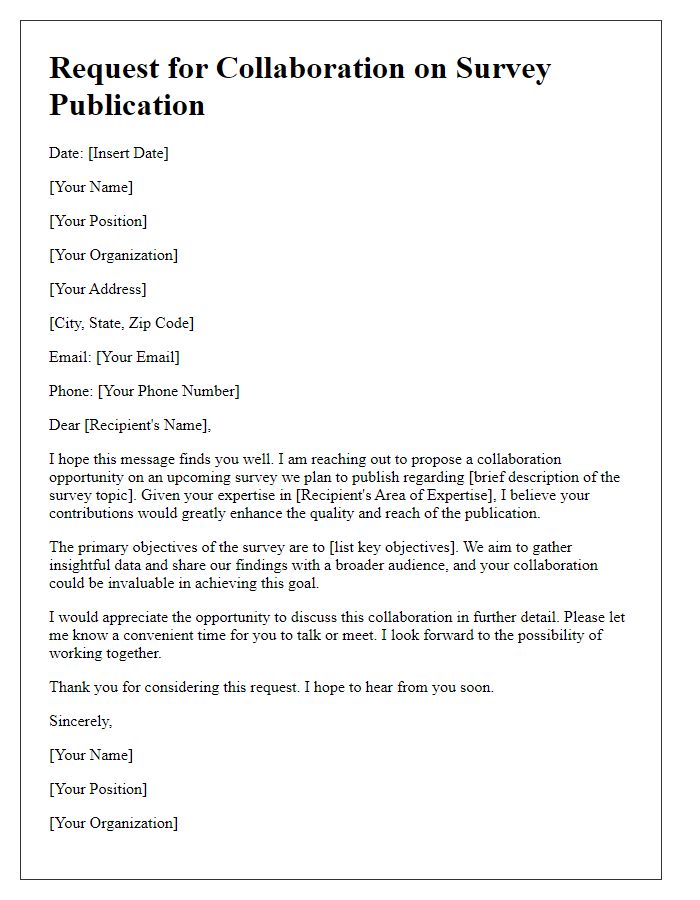 Letter template of request for collaboration on publishing survey