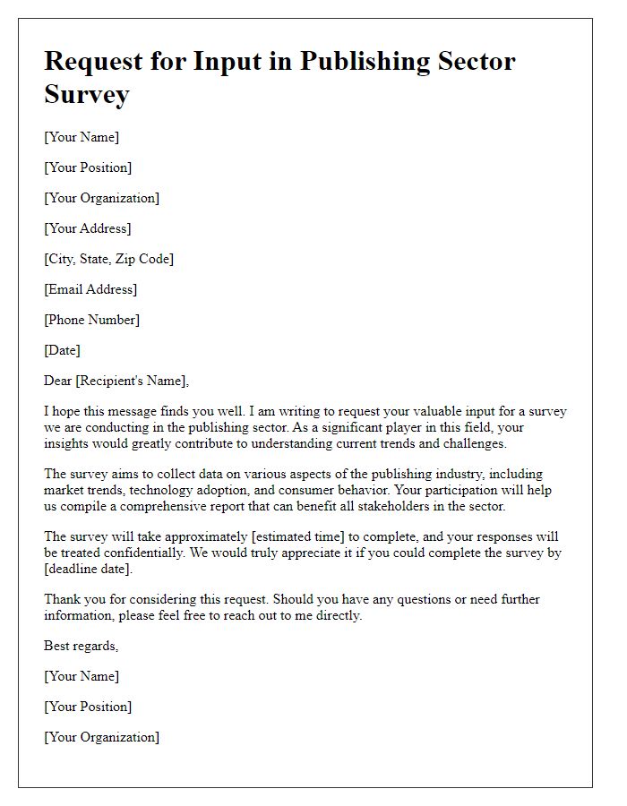 Letter template of request for input in publishing sector survey