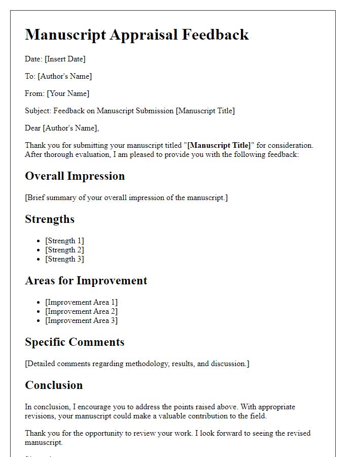 Letter template of manuscript appraisal feedback for academic publications