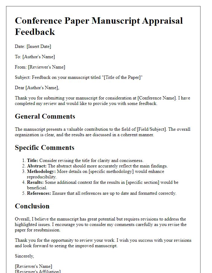 Letter template of manuscript appraisal feedback for conference papers