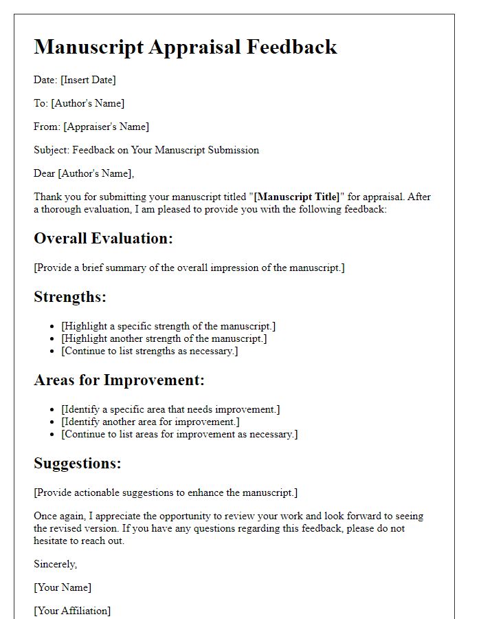 Letter template of manuscript appraisal feedback for research projects